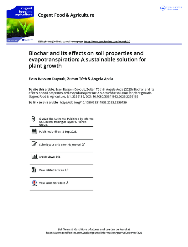 (PDF) Biochar and its effects on soil properties and evapotranspiration ...