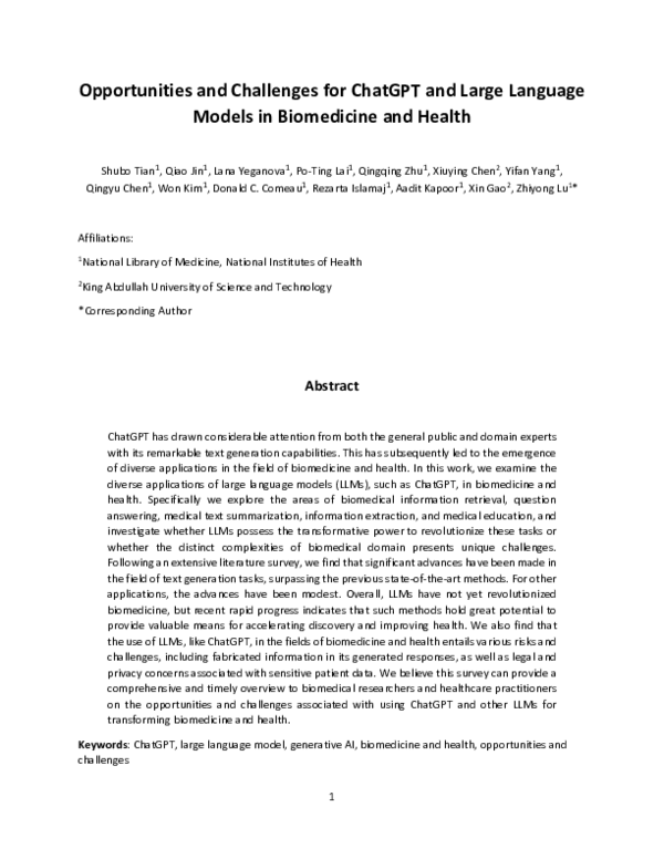 (PDF) Opportunities and Challenges for ChatGPT and Large Language ...