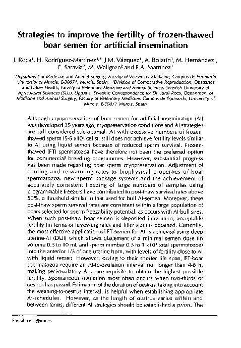 (PDF) Strategies to improve the fertility of frozen-thawed boar semen ... - Frozen-Thawed Snake Ratio For Improved Swine Financial Decision-Making
