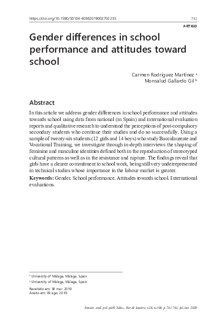 (PDF) Gender differences in school performance and attitudes toward school