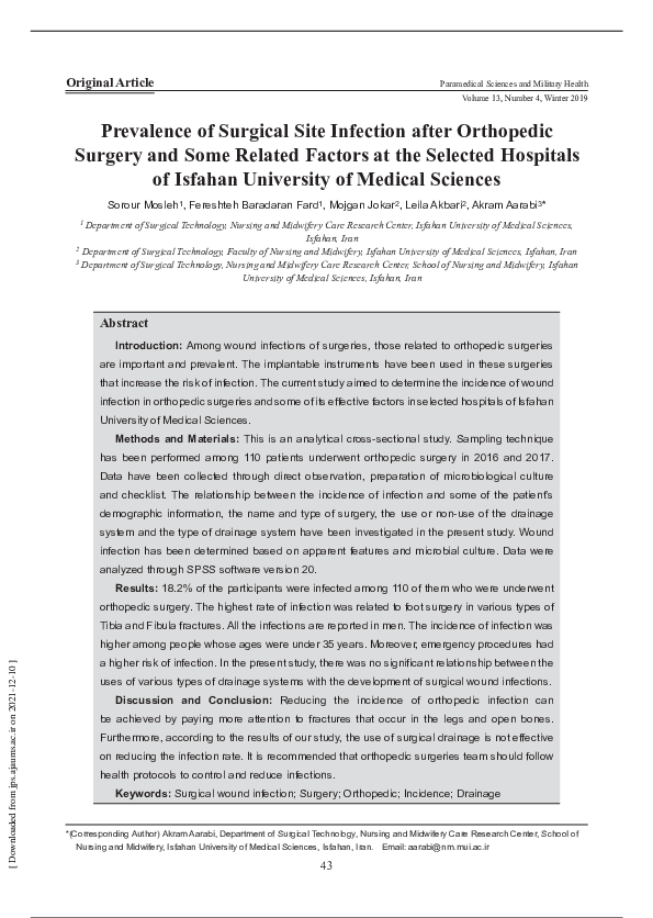 (PDF) Prevalence of Surgical Site Infection after Orthopedic Surgery ...