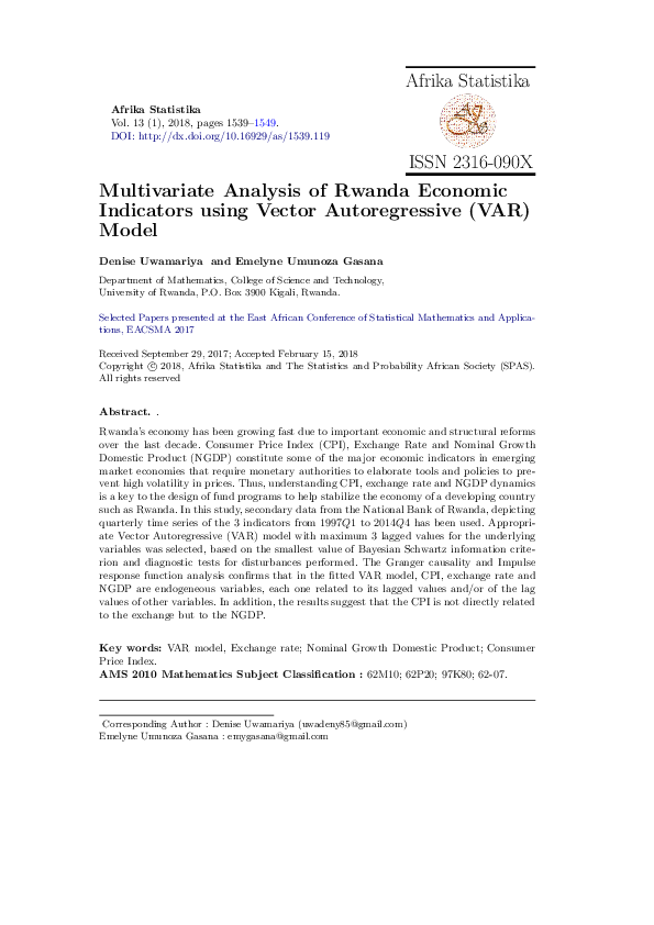 (PDF) Multivariate Analysis of Rwanda Economic Indicators using Vector ...