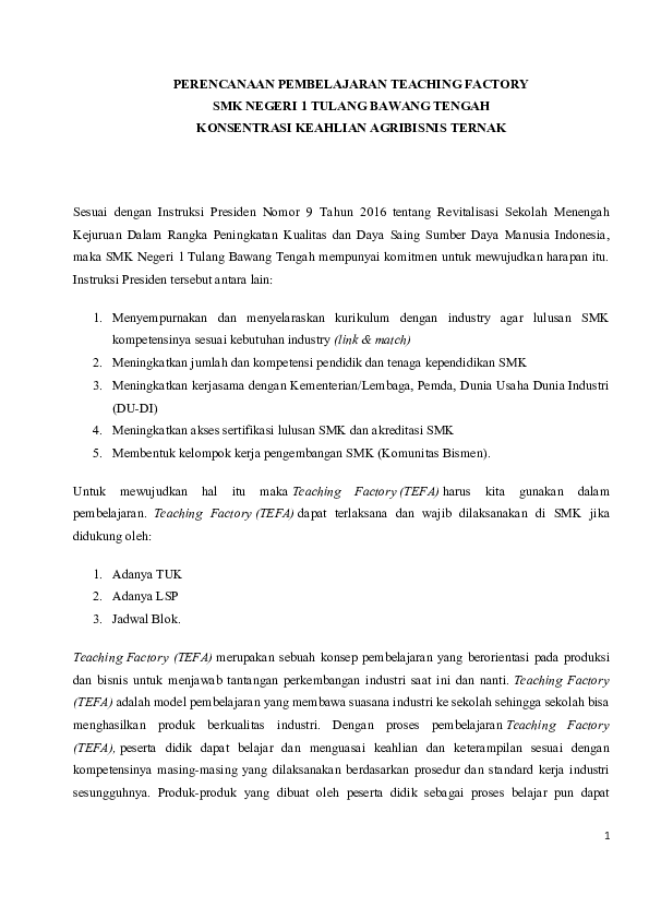 (DOC) PERENCANAAN PEMBELAJARAN TEACHING FACTORY