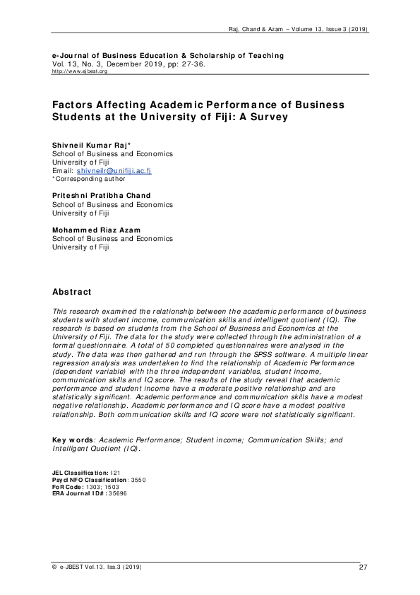 (PDF) Factors Affecting Academic Performance of Business Students at ...