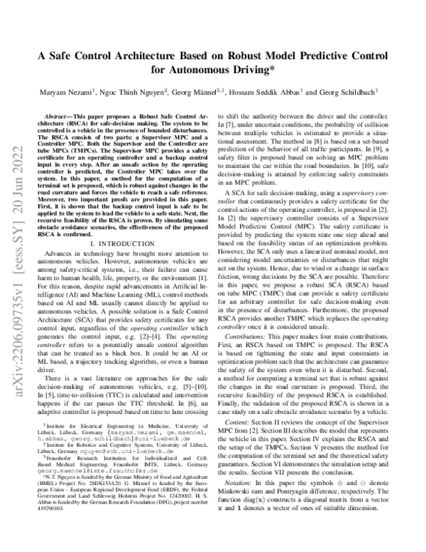 (PDF) A Safe Control Architecture Based on Robust Model Predictive ...
