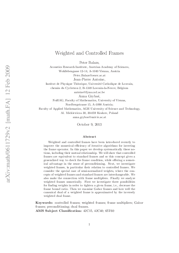 (PDF) Weighted and controlled frames