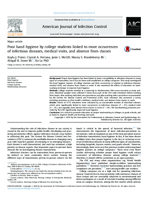 (PDF) Poor hand hygiene by college students linked to more occurrences ...