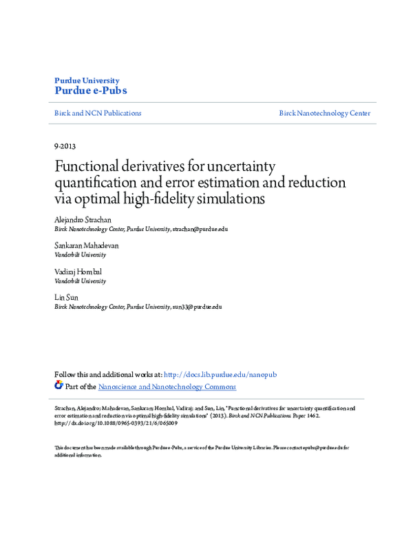 (PDF) Functional derivatives for uncertainty quantification and error ...