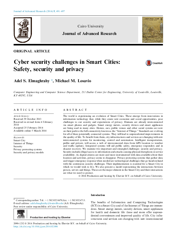 (PDF) Cyber security challenges in Smart Cities: Safety, security and ...