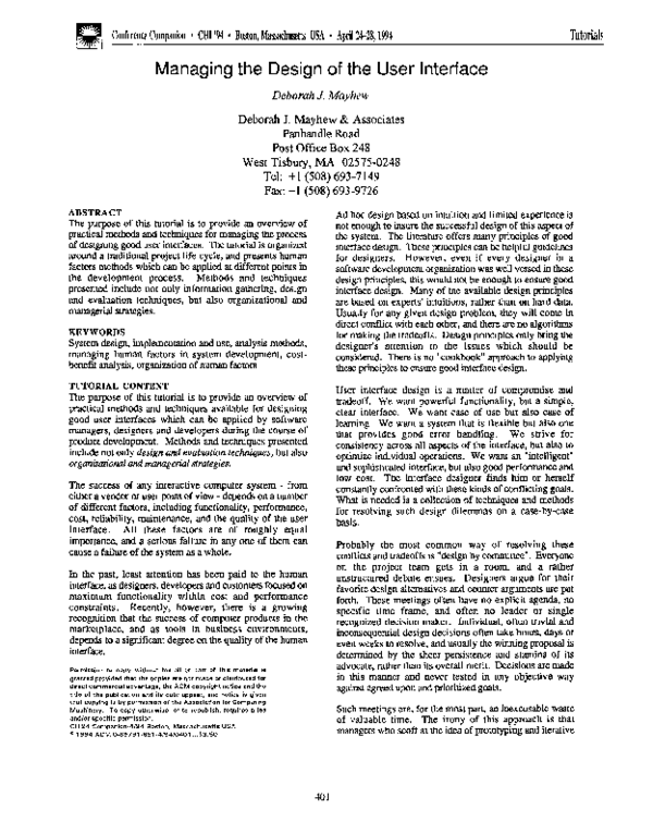 (PDF) Managing the design of the user interface