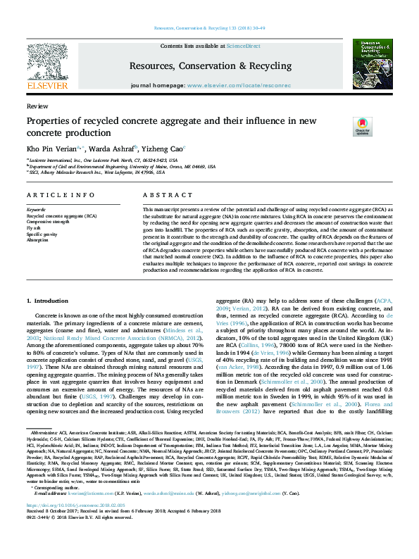 (PDF) Properties of recycled concrete aggregate and their influence in ...