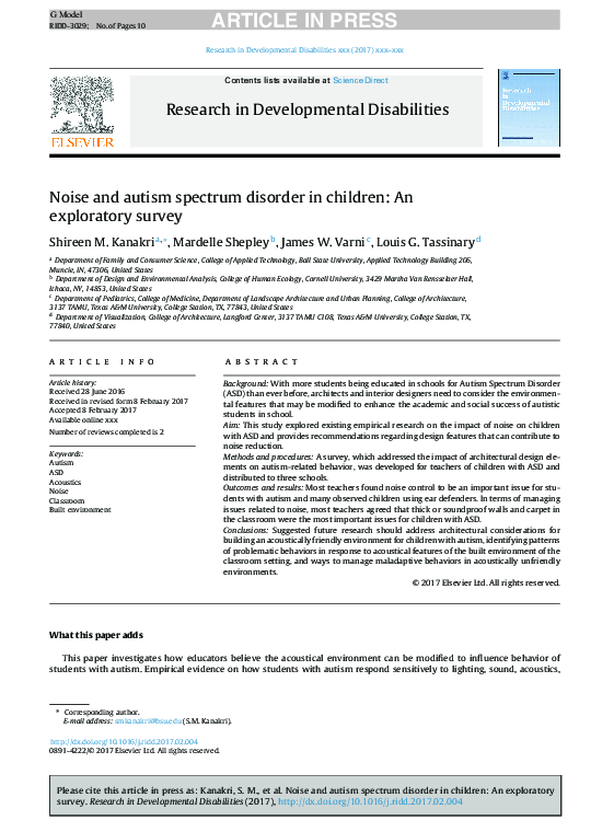 (PDF) Noise and autism spectrum disorder in children: An exploratory survey