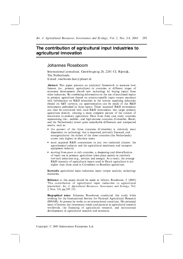 (PDF) The contribution of agricultural input industries to agricultural ...