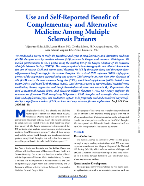 (PDF) Use and Self-Reported Benefit of Complementary and Alternative ...
