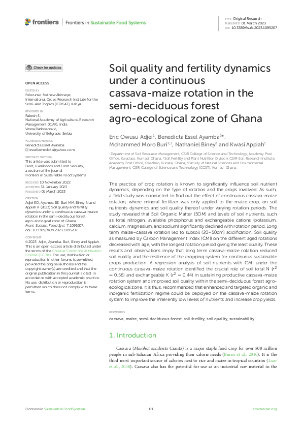 (PDF) Soil quality and fertility dynamics under a continuous cassava ...