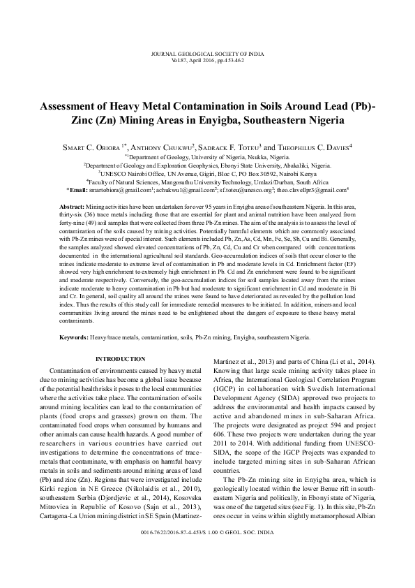 (PDF) Assessment of Heavy Metal Contamination in Soils Around Auto ...