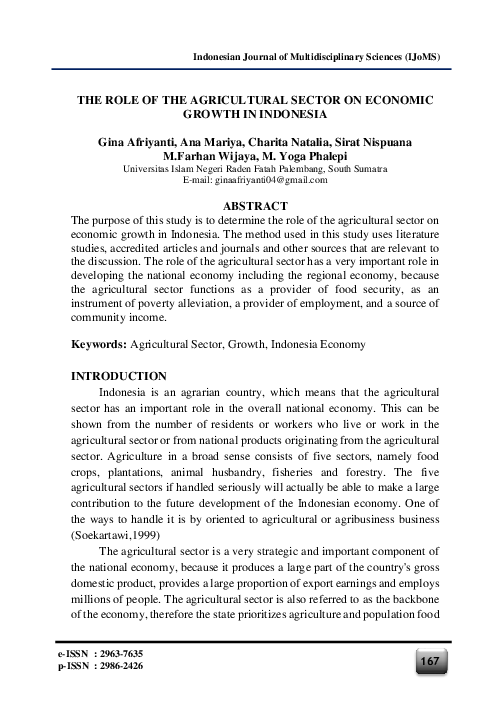 (PDF) The Role of the Agricultural Sector on Economic Growth in Indonesia