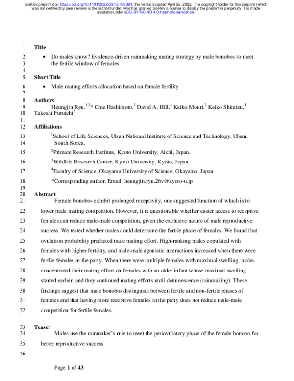 (PDF) Do males know? Evidence-driven rainmaking of male bonobos to meet ...