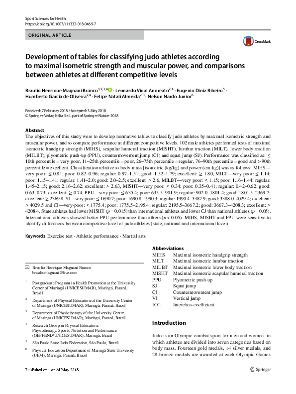(PDF) Development of tables for classifying judo athletes according to ...