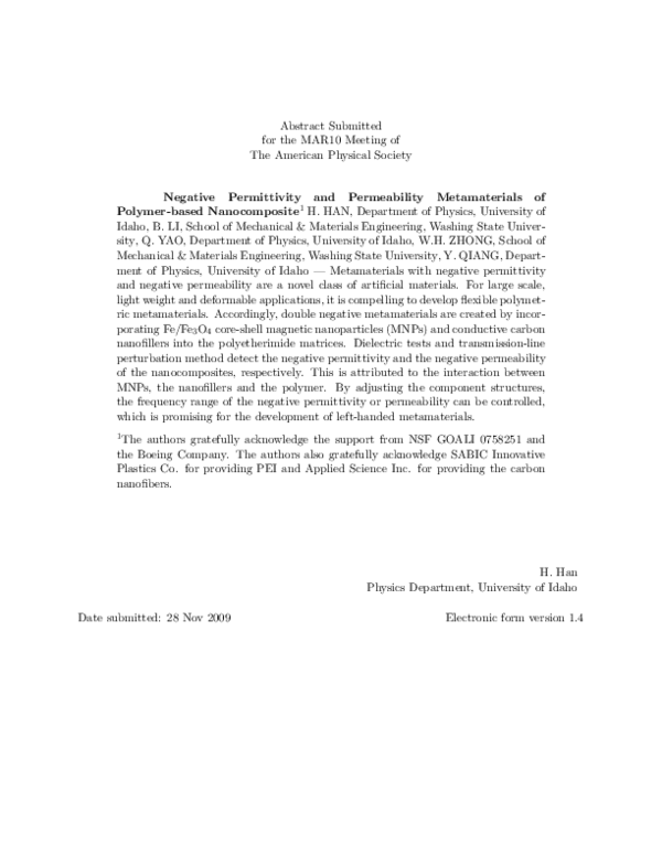 (PDF) Negative Permittivity and Permeability Metamaterials of Polymer ...