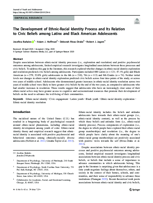 (PDF) The Development of Ethnic-Racial Identity Process and Its ...