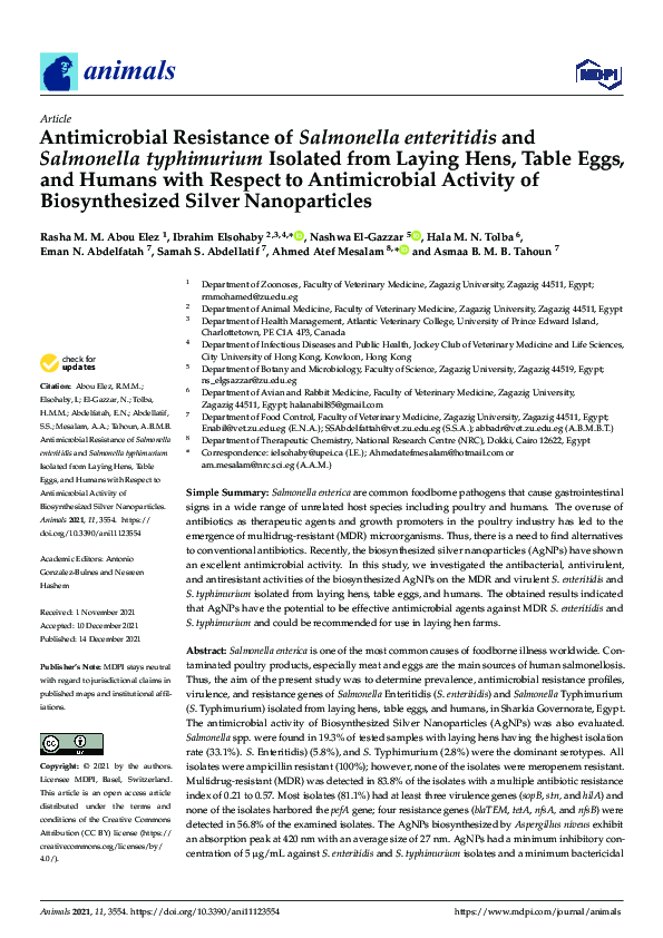 (PDF) Antimicrobial Resistance of Salmonella enteritidis and Salmonella ...