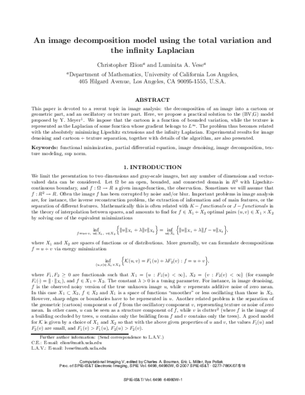 (PDF) An image decomposition model using the total variation and the ...