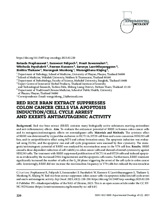 (PDF) Red Rice Bran Extract Suppresses Colon Cancer Cells via Apoptosis ...