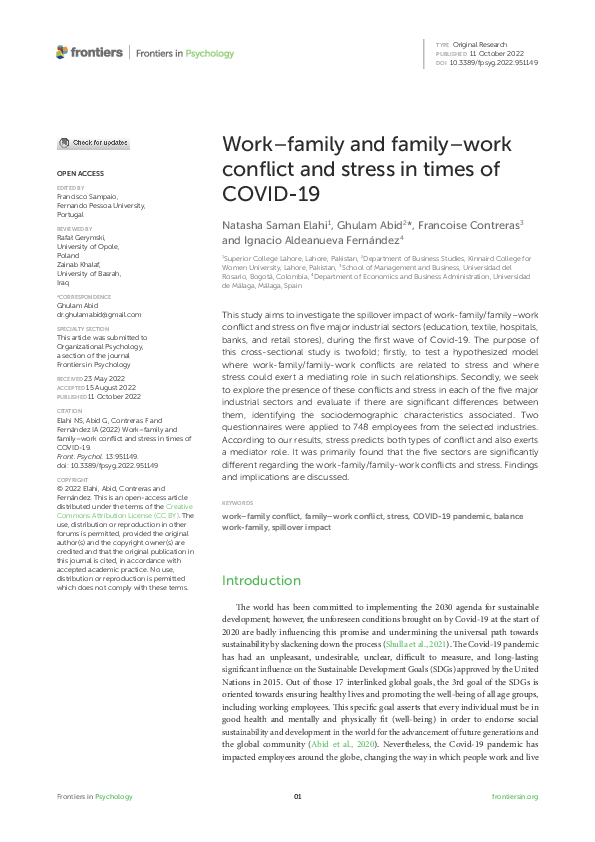 (PDF) Work–family and family–work conflict and stress in times of COVID-19