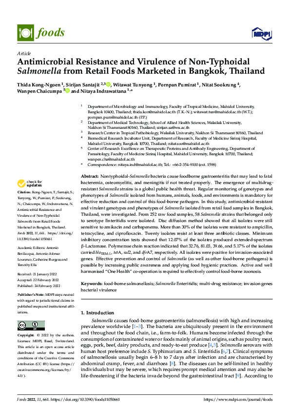 (PDF) Antimicrobial Resistance and Virulence of Non-Typhoidal ...