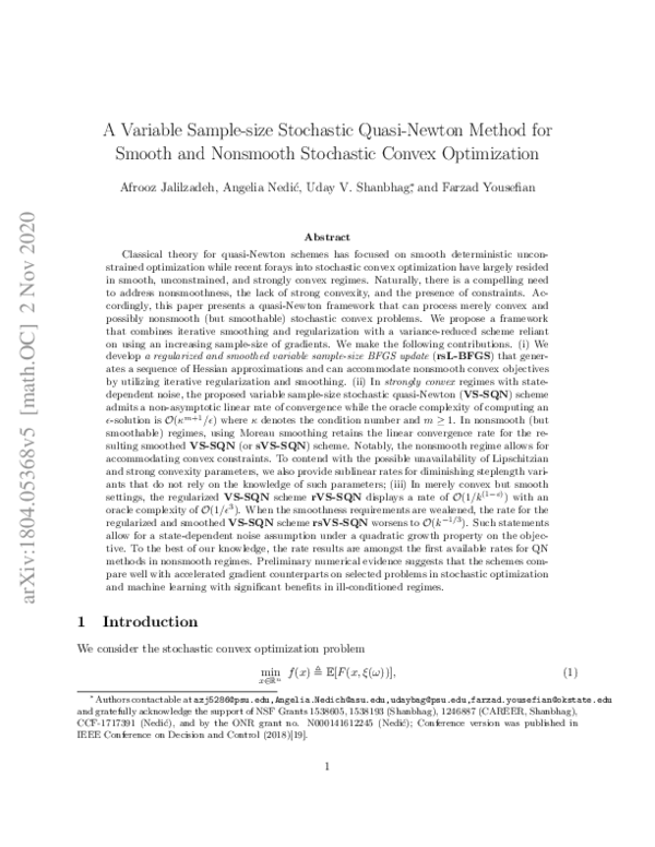 (PDF) A Variable Sample-size Stochastic Quasi-Newton Method for Smooth ...