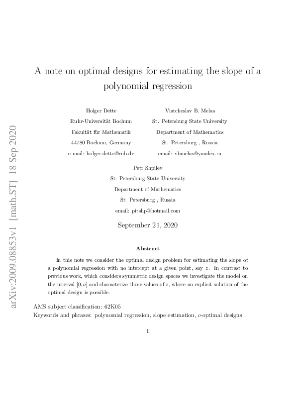 (PDF) A note on optimal designs for estimating the slope of a ...