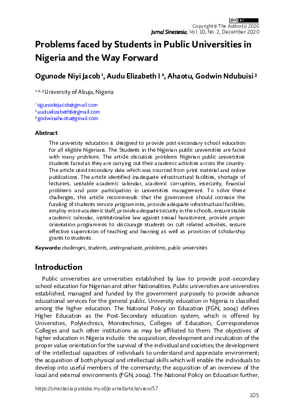 (PDF) Problems faced by Students in Public Universities in Nigeria and ...