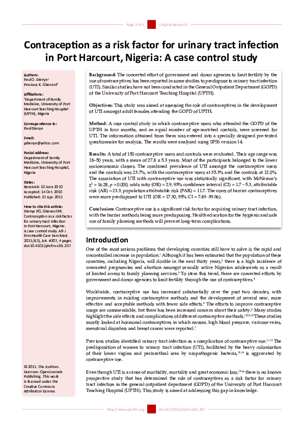 (PDF) Contraception as a risk factor for urinary tract infection in ...
