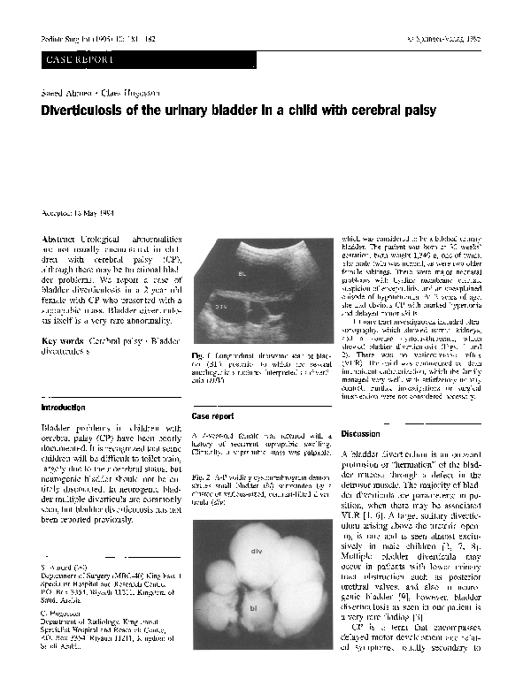 (PDF) Diverticulosis of the urinary bladder in a child with cerebral palsy