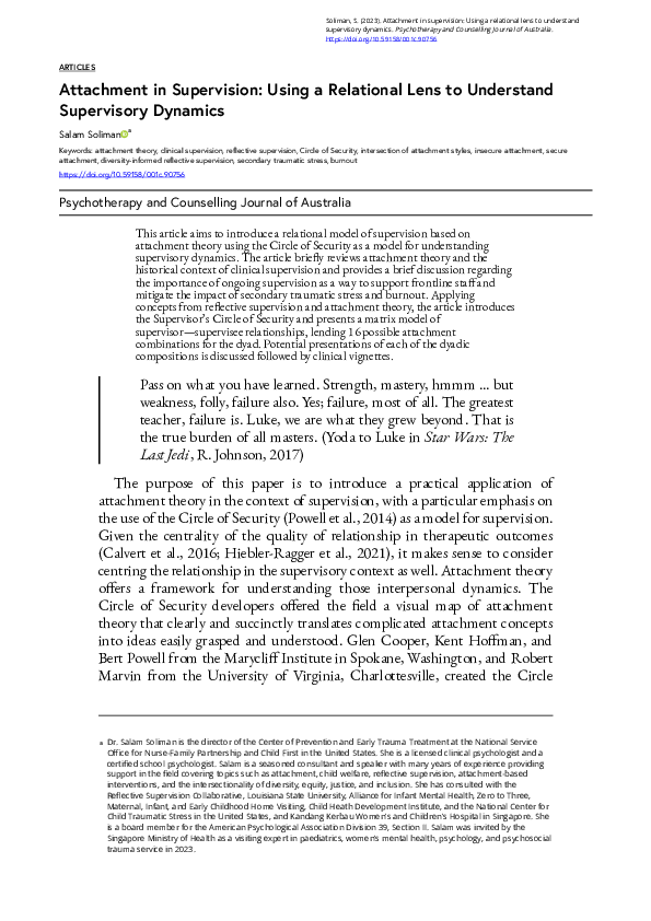 (PDF) Attachment in Supervision: Using a Relational Lens to Understand ...