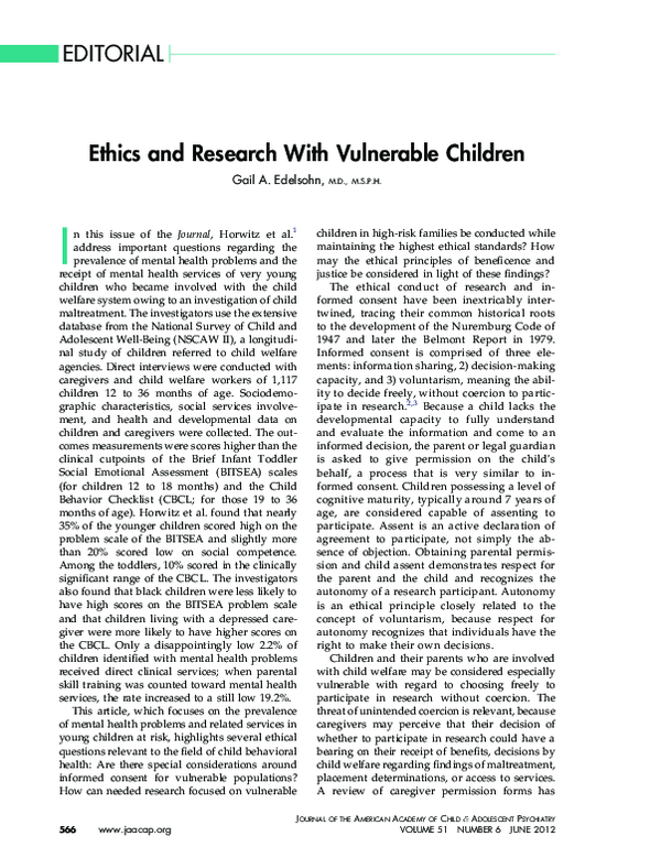 (PDF) Ethics and Research With Vulnerable Children