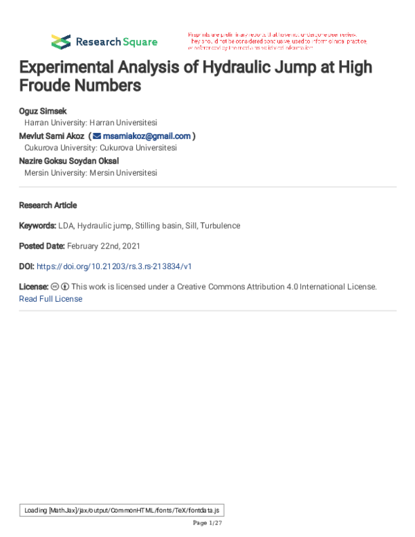 (PDF) Experimental analysis of hydraulic jump at high froude numbers