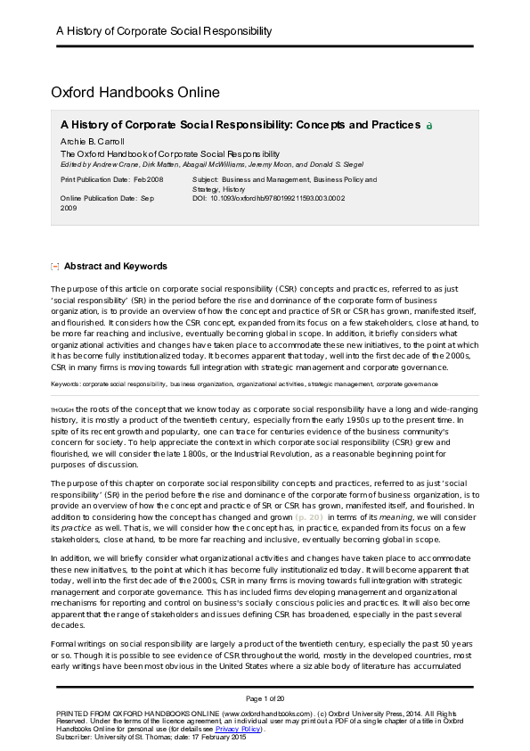 (PDF) A History of Corporate Social Responsibility