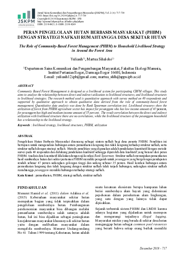 Pdf Peran Pengelolaan Hutan Berbasis Masyarakat Phbm Dengan