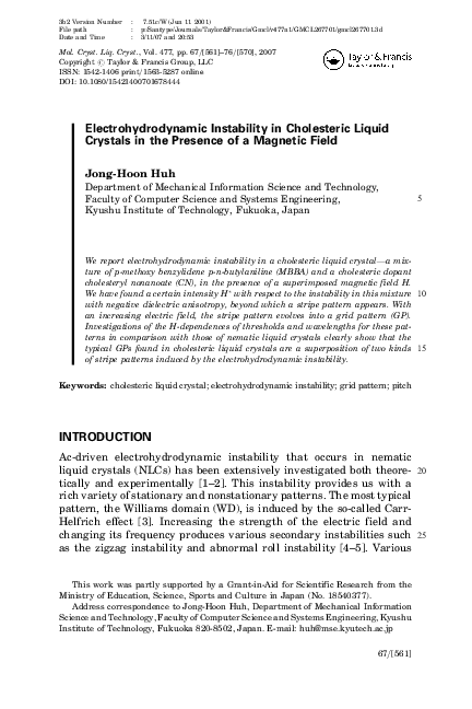 (PDF) Electrohydrodynamic Instability in Cholesteric Liquid Crystals in ...