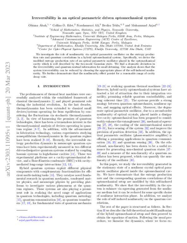 (PDF) Irreversibility in an optical parametric driven optomechanical system