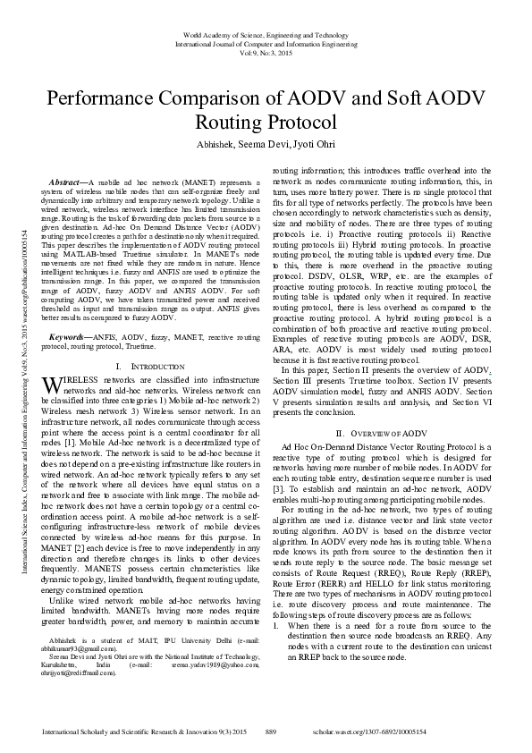 (PDF) Performance Comparison Of Aodv And Soft Aodv Routing Protocol