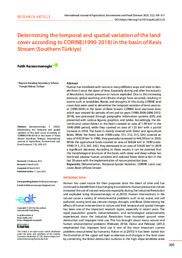 (PDF) Determining the temporal and spatial variation of the land cover ...
