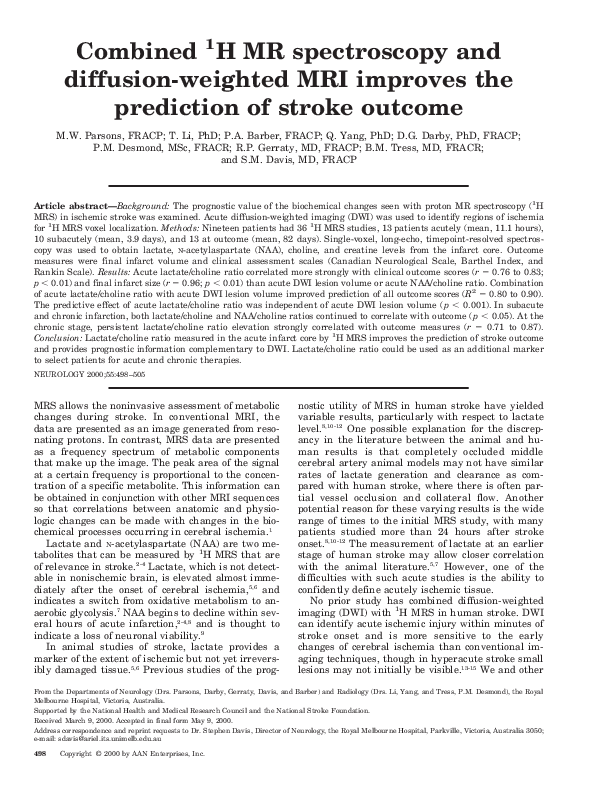 (PDF) Combined 1H MR spectroscopy and diffusion-weighted MRI improves ...