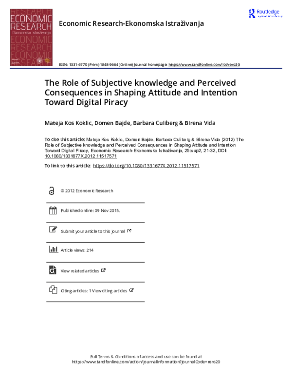 (PDF) The Role of Subjective knowledge and Perceived Consequences in ...