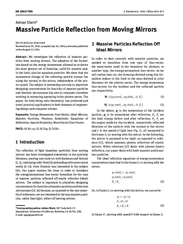 (PDF) Massive Particle Reflection from Moving Mirrors