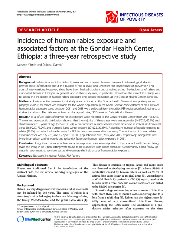 (PDF) Incidence of human rabies exposure and associated factors at the ...