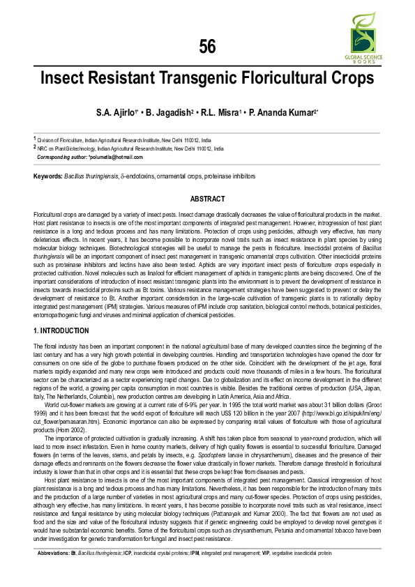 (PDF) Insect-Resistant Transgenic Floricultural Crops