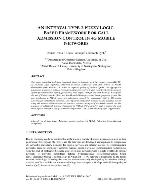 (PDF) An Interval Type-2 Fuzzy Logic Based Framework for Call Admission ...